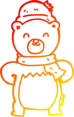 warm gradient line drawing cute cartoon bear