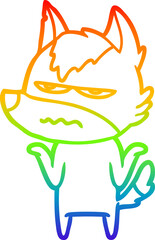 rainbow gradient line drawing cartoon annoyed wolf