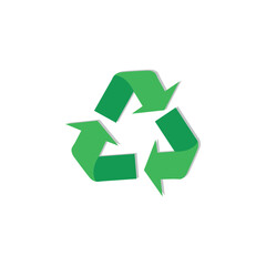 Vector illustration of recycle symbol in green color isolated on white background.