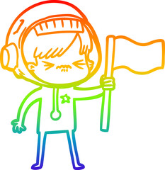 rainbow gradient line drawing angry cartoon space girl waving flag