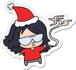 christmas sticker cartoon of kawaii girl