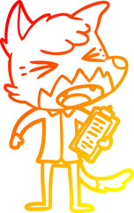 warm gradient line drawing angry cartoon fox