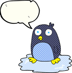 comic book speech bubble cartoon penguin on ice