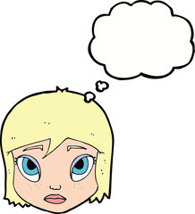 cartoon female face with thought bubble