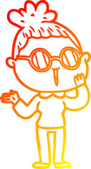 warm gradient line drawing cartoon surprised woman wearing spectacles