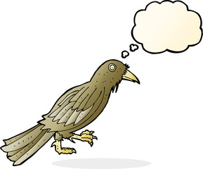 cartoon crow with thought bubble