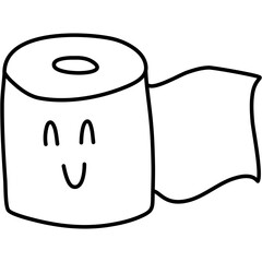 Fototapeta premium Toilet paper roll. Cute kawaii character. Doodle outline illustration.