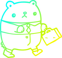 cold gradient line drawing cartoon bear in work clothes
