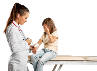 Young woman doctor with little girl