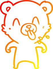 warm gradient line drawing rude cartoon polar bear sticking out tongue