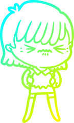 cold gradient line drawing annoyed cartoon girl
