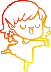 warm gradient line drawing cartoon elf girl