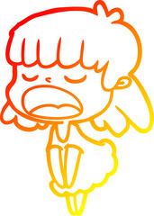 warm gradient line drawing cartoon woman talking loudly