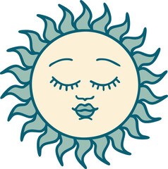 tattoo style icon of a sun with face