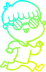 cold gradient line drawing cartoon boy wearing spectacles