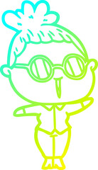 cold gradient line drawing cartoon woman wearing spectacles
