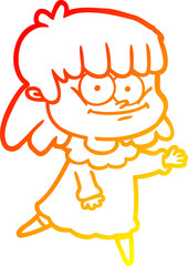 warm gradient line drawing cartoon smiling woman