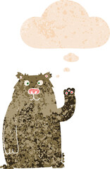cartoon bear and thought bubble in retro textured style