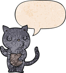 cute cartoon cat and speech bubble in retro texture style
