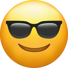 High quality emoticon with sunglasses. Emoji vector. Cool smiling Face with Sunglasses - obrazy, fototapety, plakaty