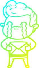 cold gradient line drawing cartoon man crying