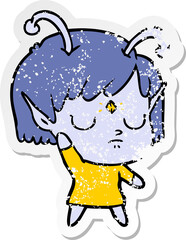 distressed sticker of a cartoon alien girl