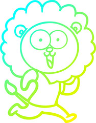 cold gradient line drawing happy cartoon lion
