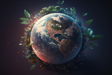 Obraz na płótnie Canvas Earth day concept. World with nature abstract background. Generative ai