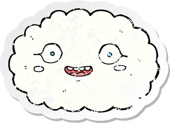 retro distressed sticker of a happy cartoon cloud