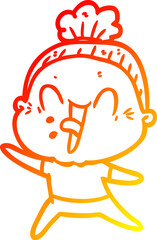 warm gradient line drawing cartoon happy old woman