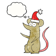 thought bubble textured cartoon mouse wearing christmas hat