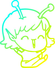 cold gradient line drawing cartoon alien girl laughing