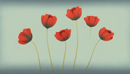 Red minimalistic tulips. Art illustration 