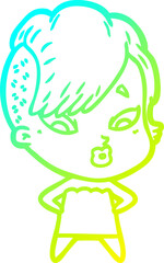 cold gradient line drawing cartoon surprised girl