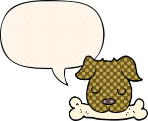 cartoon dog and bone and speech bubble in comic book style