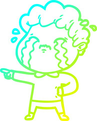 cold gradient line drawing cartoon man crying