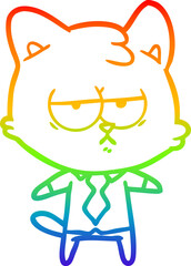 rainbow gradient line drawing bored cartoon cat