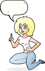 cartoon sitting woman with idea with speech bubble