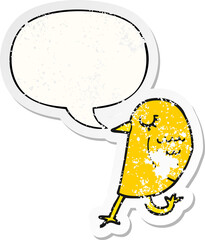 cartoon bird and speech bubble distressed sticker