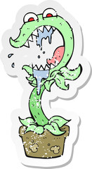 retro distressed sticker of a cartoon carnivorous plant