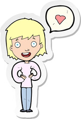 sticker of a cartoon happy woman in love
