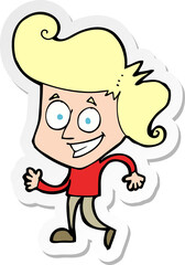 sticker of a cartoon grinning man