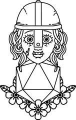 half orc fighter character with natural twenty dice roll illustration