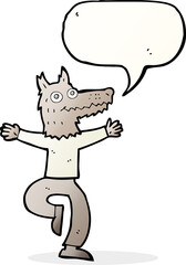 cartoon wolf man with speech bubble
