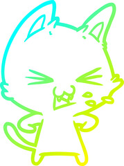 cold gradient line drawing cartoon cat hissing