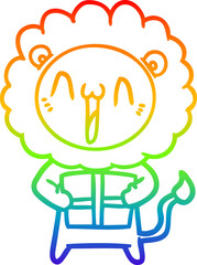 rainbow gradient line drawing happy cartoon lion