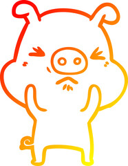 warm gradient line drawing cartoon angry pig