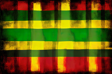 Hand drawn with brush artistic grunge textured Pan-African flag - red, yellow, green horizontal bands. Generative Ai