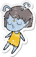 distressed sticker of a cartoon alien girl