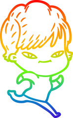 rainbow gradient line drawing cartoon happy woman